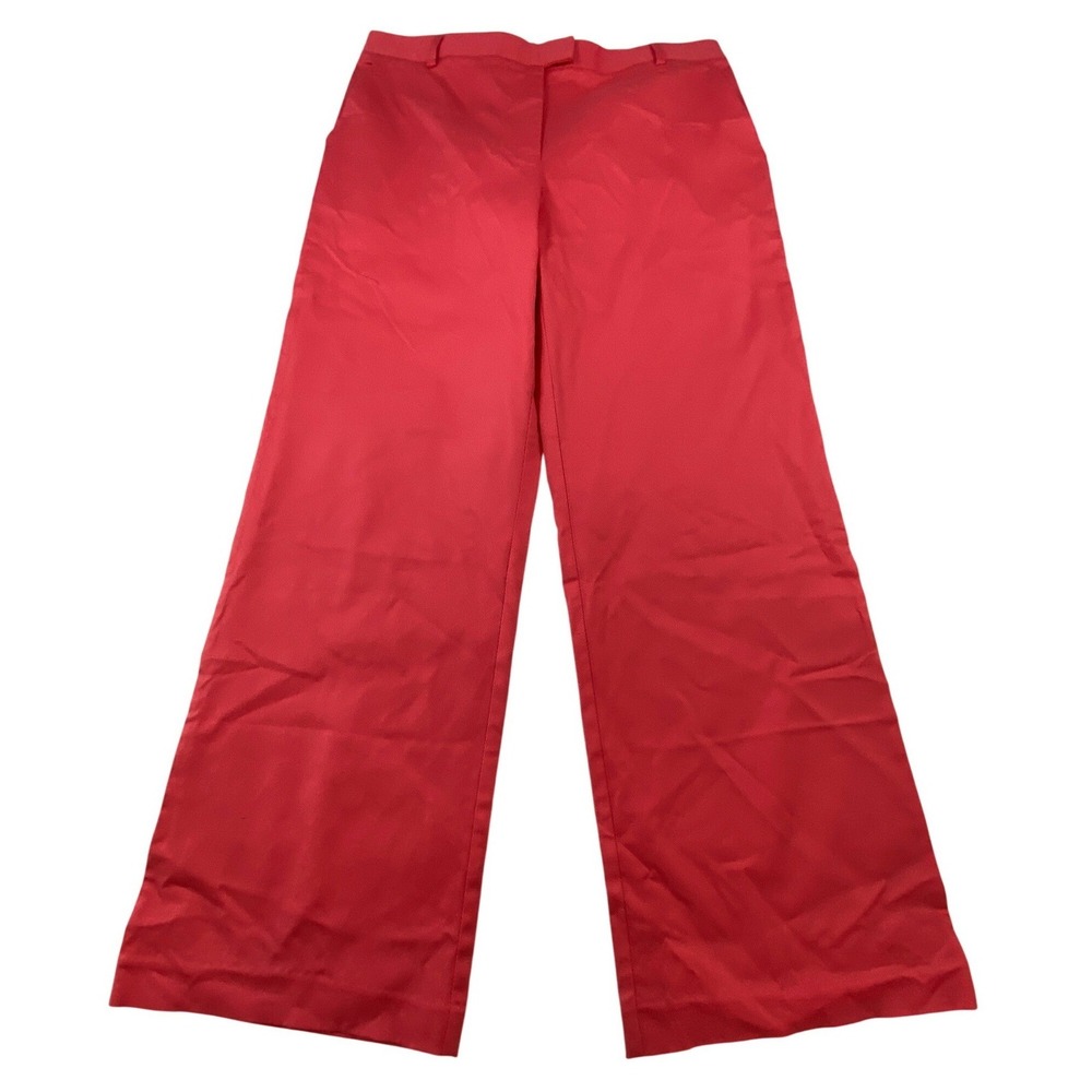 J.McLaughlin Brock Long Bottoms Rose Red Wide Leg Cotton Linen Pants Size 14 NEW